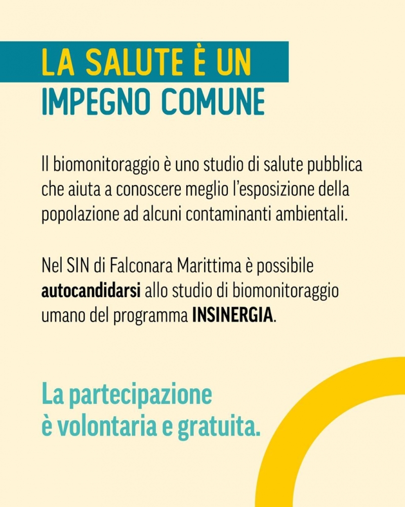 La salute � un impegno comune. Studio di biomonitoraggio sul rapporto tra ambiente e salute